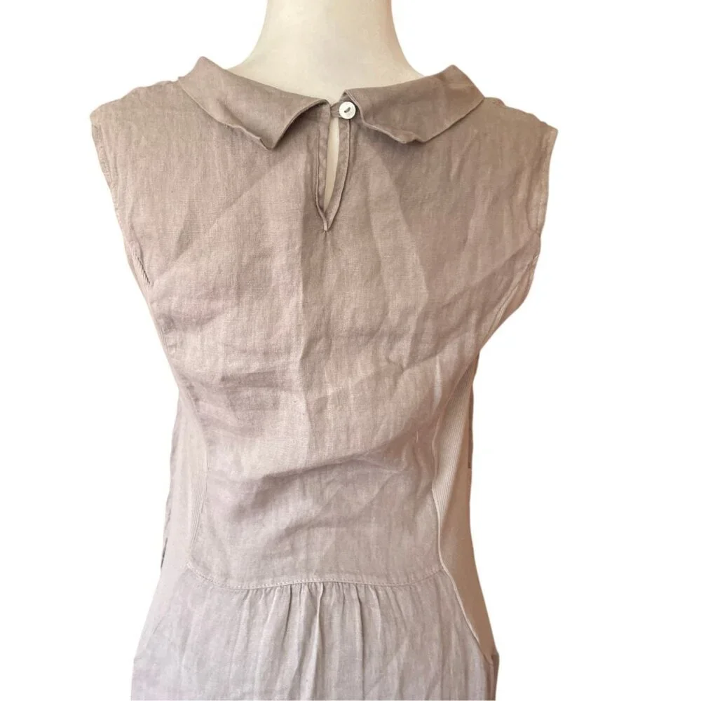 Lina Tomei Italian Linen Grey Embroidered Shift Dress Sz M - Picture 3 of 13